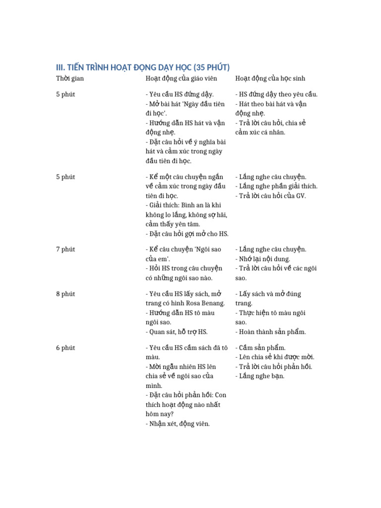Giao An HDTN Lop1 em Cam Thay Binh An HOAN CHINH | PDF