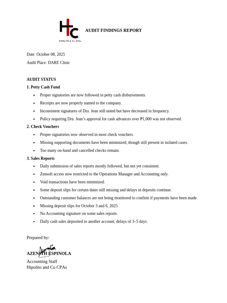 DARE Clinic Audit Findings Report 2025 | PDF
