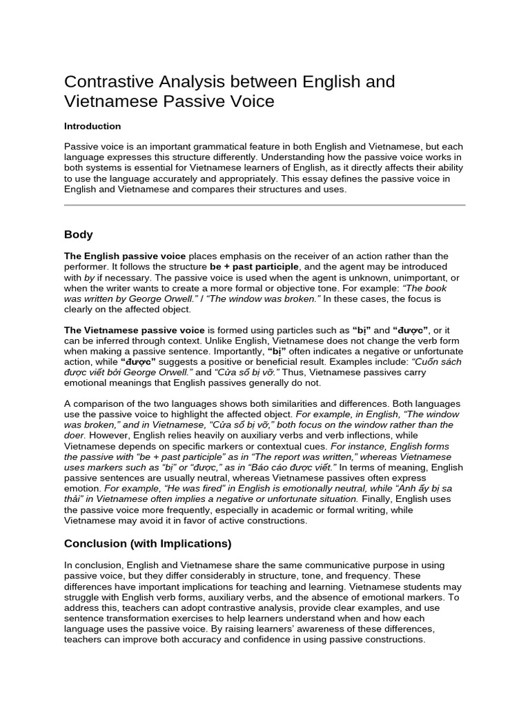 English-Vietnamese Passive Voice Analysis | PDF | English Language ...
