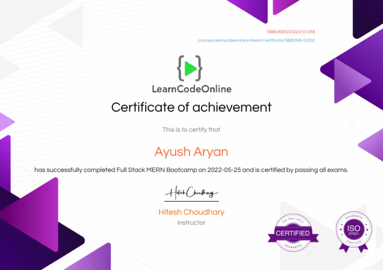Full Stack MERN Bootcamp Certificate | PDF