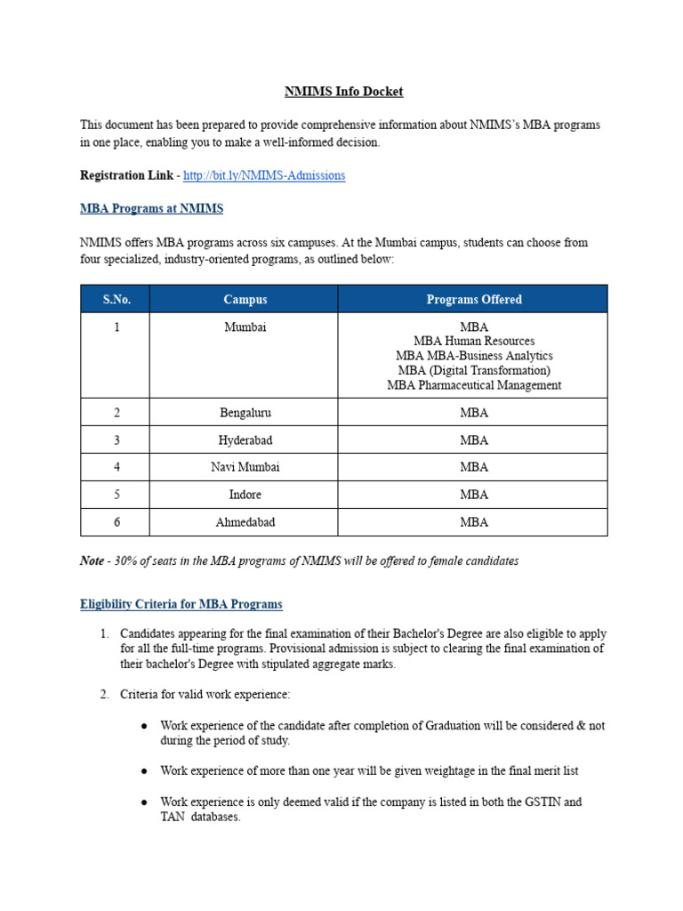 NMIMS MBA Programs Overview 2025 | PDF | Educational Stages ...