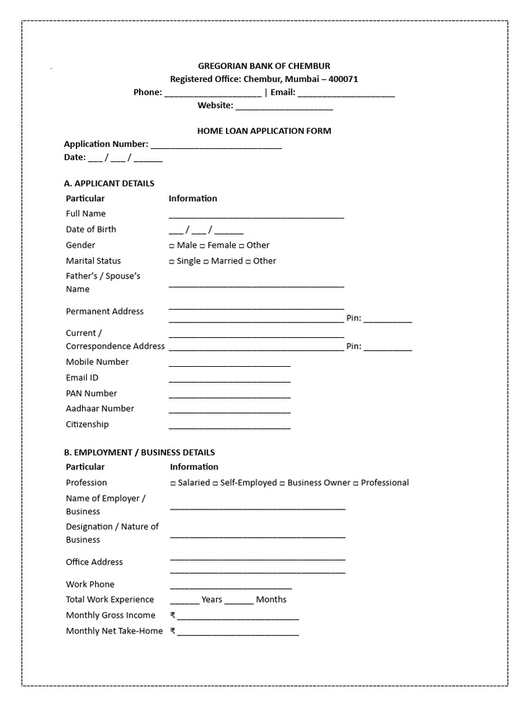 Home Loan Application Form Template | PDF