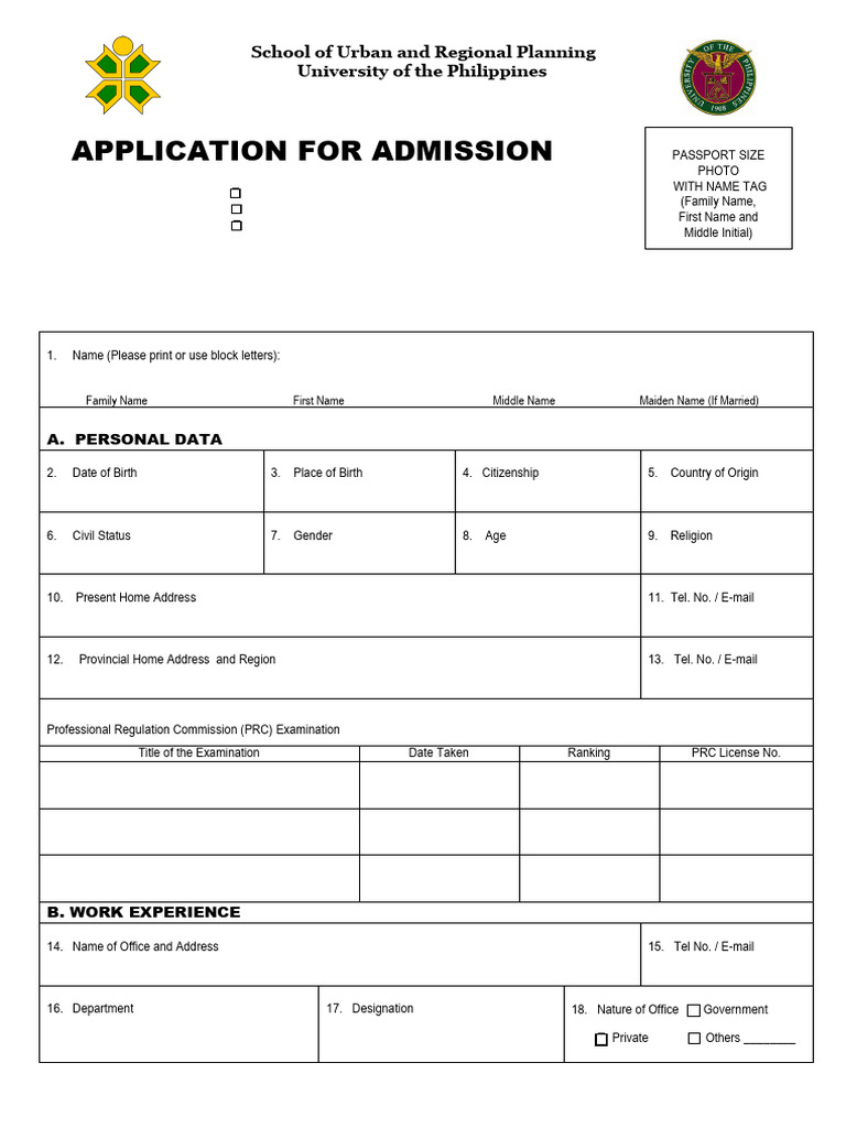 UP Urban Planning Admission Form | PDF