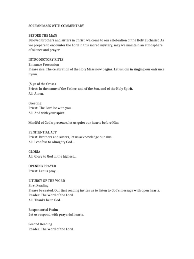Solemn Mass with Detailed Commentary | PDF