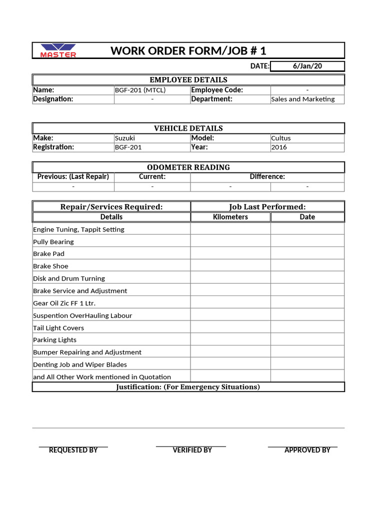 Work Order Form | PDF