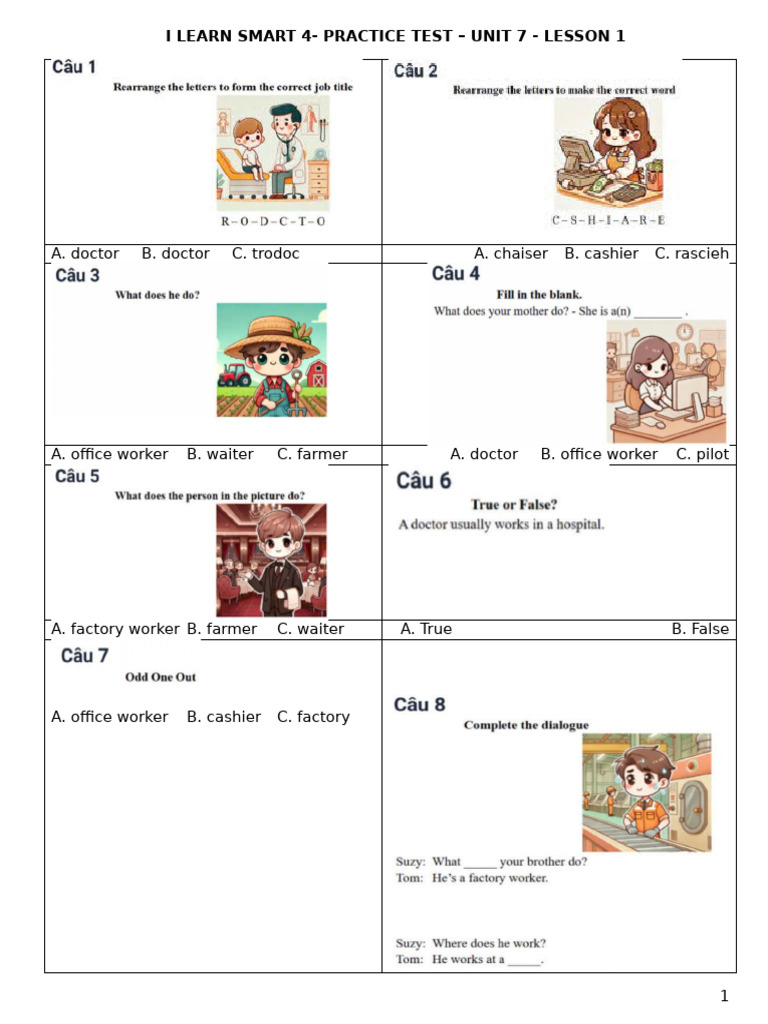 i-Learn Smart 4 Unit 7 Practice Test | PDF