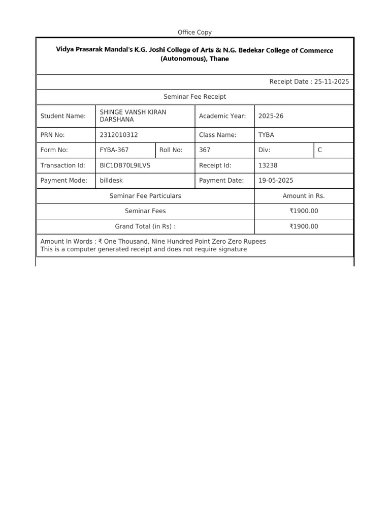 Seminar Receipt | PDF
