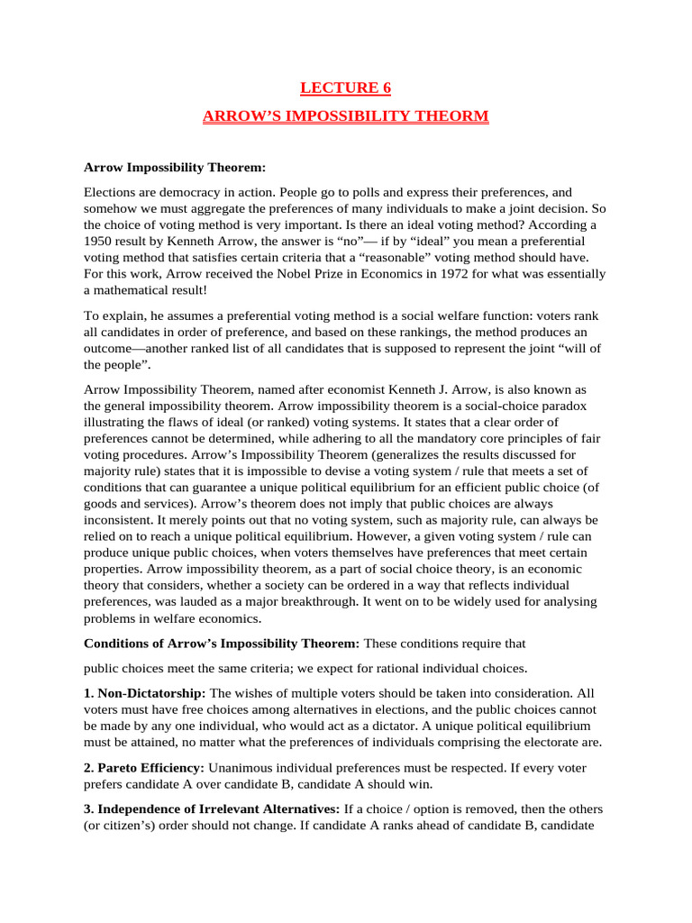 Understanding Arrow's Impossibility Theorem | PDF | Voting | Public Choice