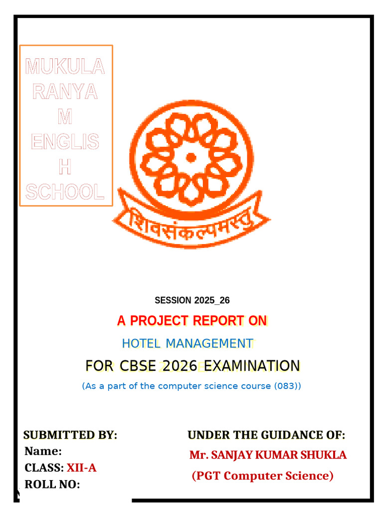 Hotel Management System Project Report | PDF | Menu | Computing