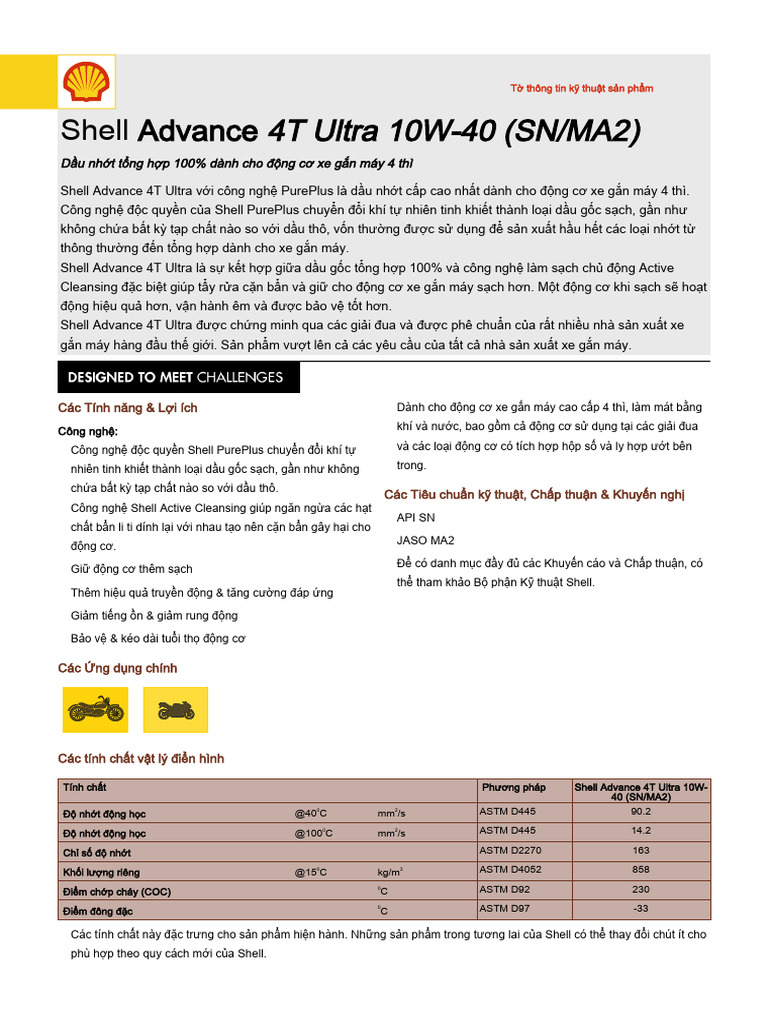Shell Advance 4T Ultra 10w40 | PDF