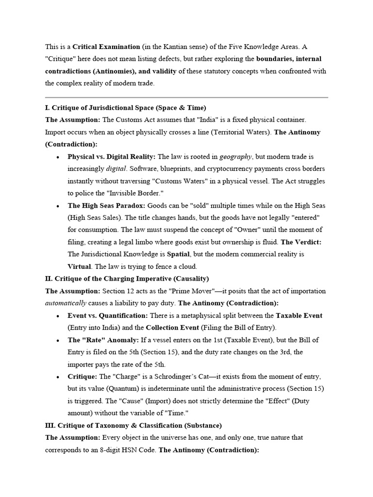 Important Lecture Notes IndianCustomsAct1962 Critique Five Knowledge ...