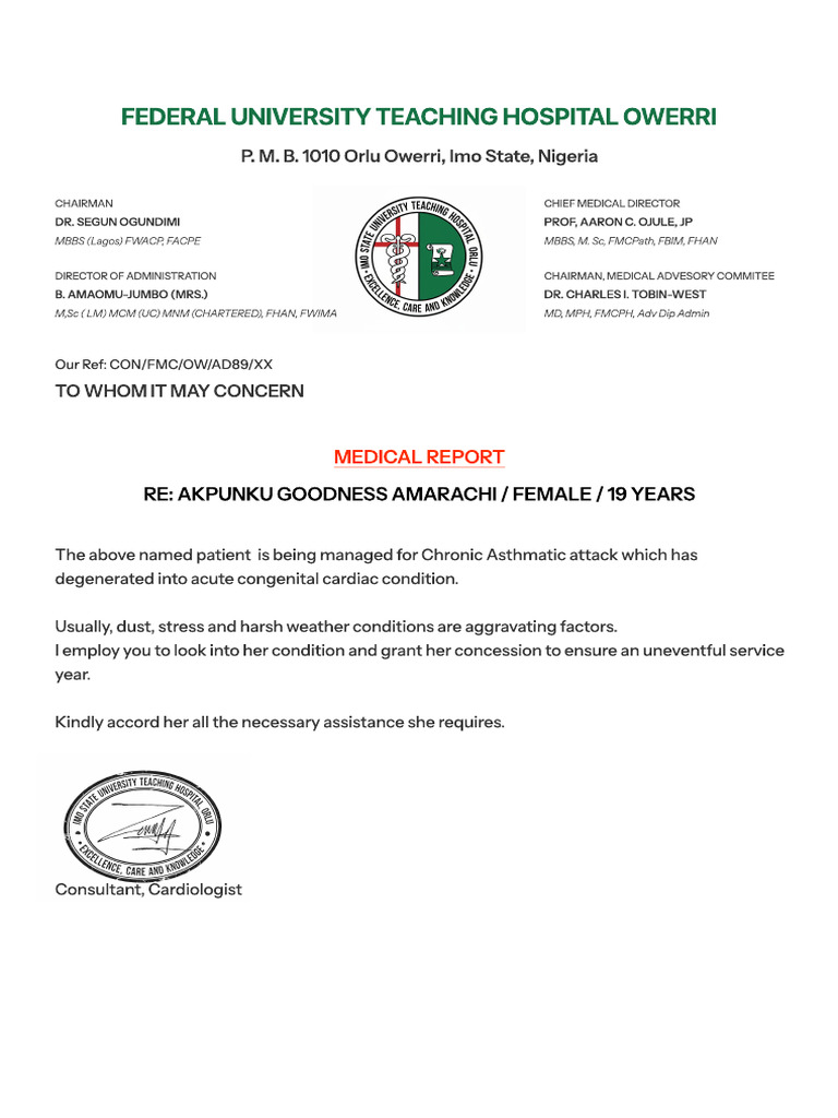 Medical Report for Asthmatic Patient | PDF