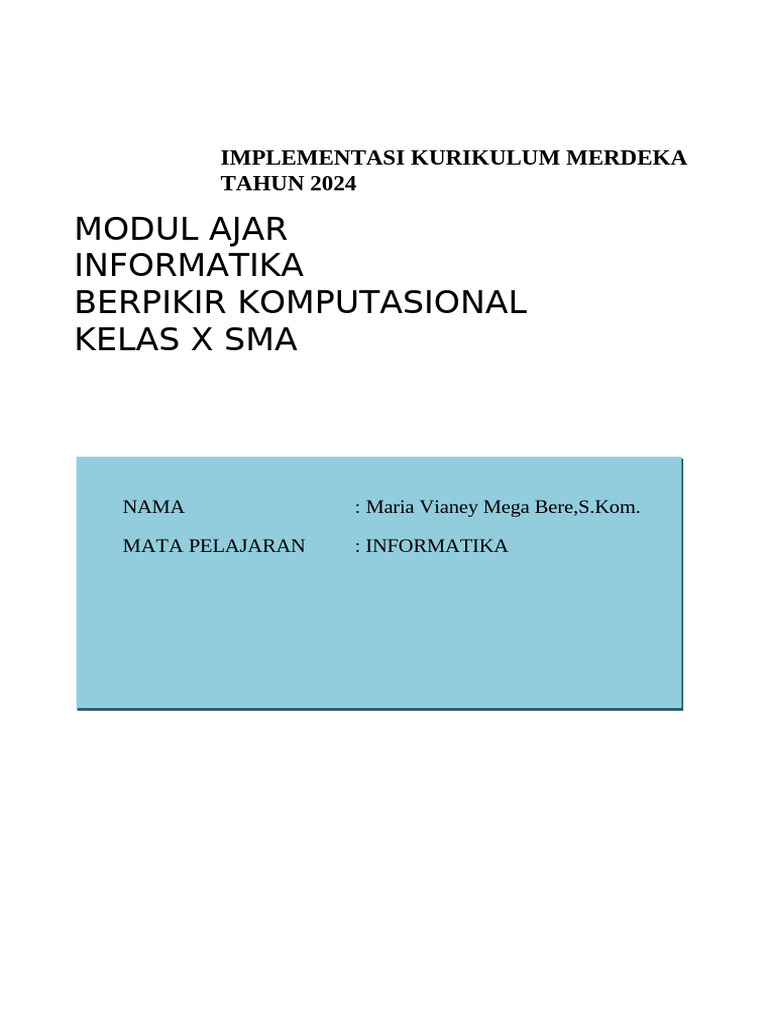 Modul Ajar Informatika Kelas X 2024 | PDF