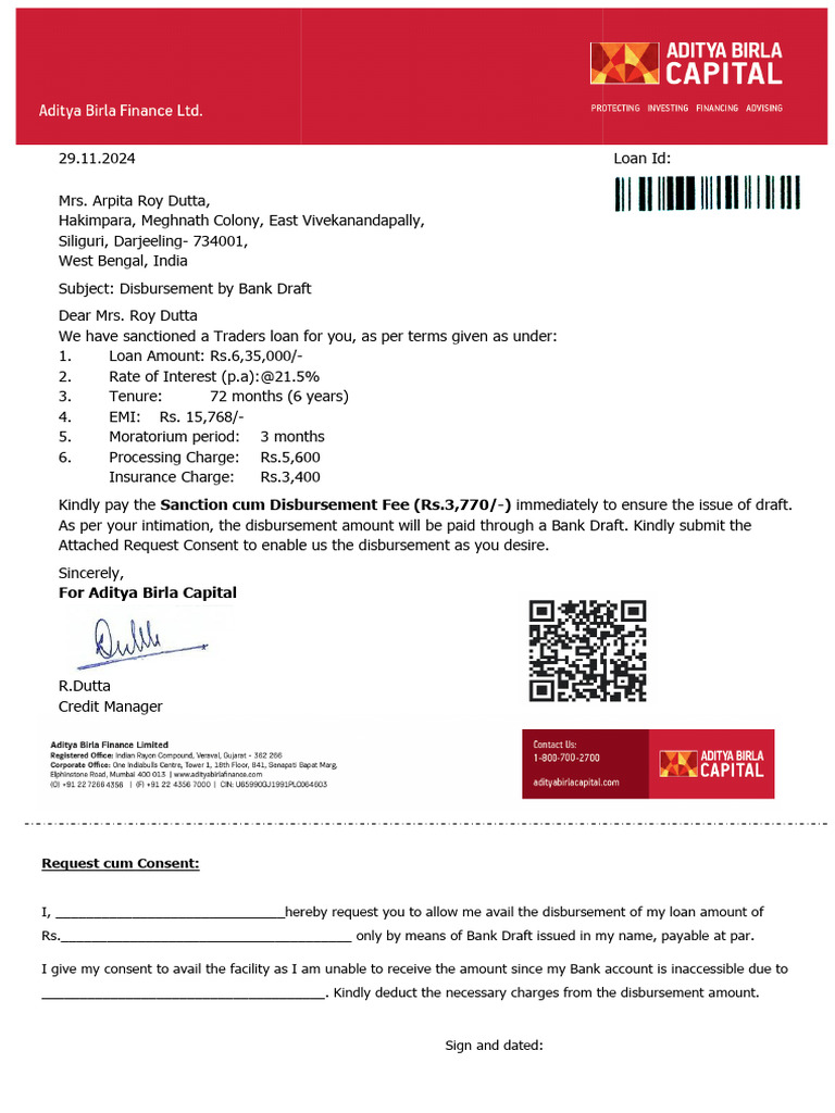 ABCL DisbursementRequest Cum Consent - Arpita Roy Dutta | PDF