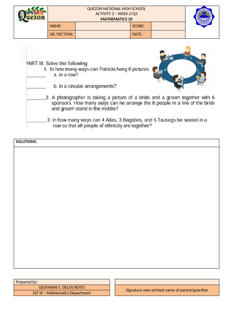 Math 10 Week 2 Solutions - Quezon HS | PDF