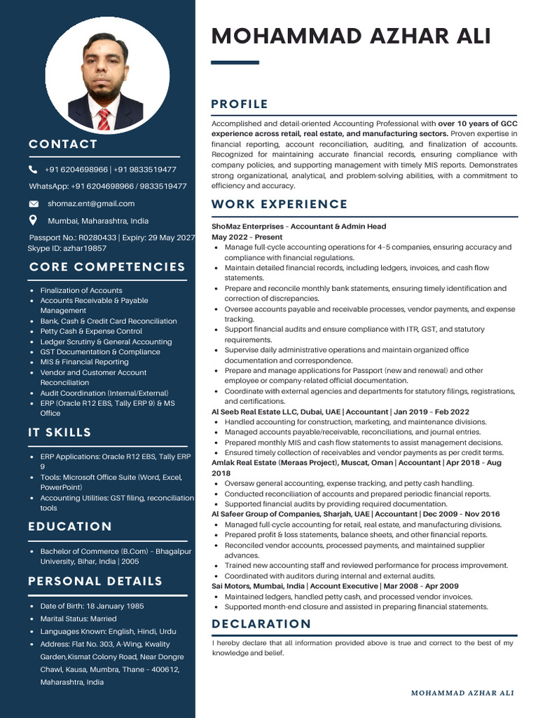 Mohammad Azhar Ali Professional With Passport & Education | PDF ...