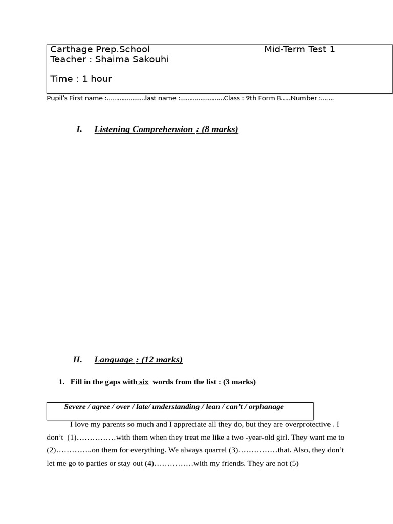 Mid Term Test 1 9th Grade (Easy) | PDF | Linguistics | Syntax
