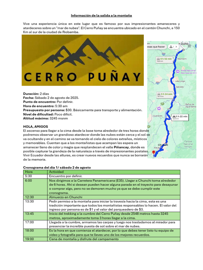 Aventura en Cerro Puñay: Trekking y Camping | PDF