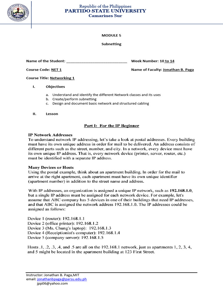 Subnetting Module for Networking 1 | PDF | Computer Network | Networks