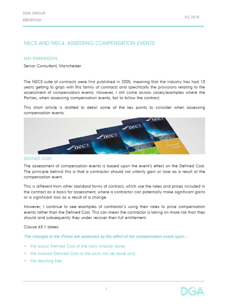 NEC3 Compensation Events Assessment Guide | PDF | Risk | Business