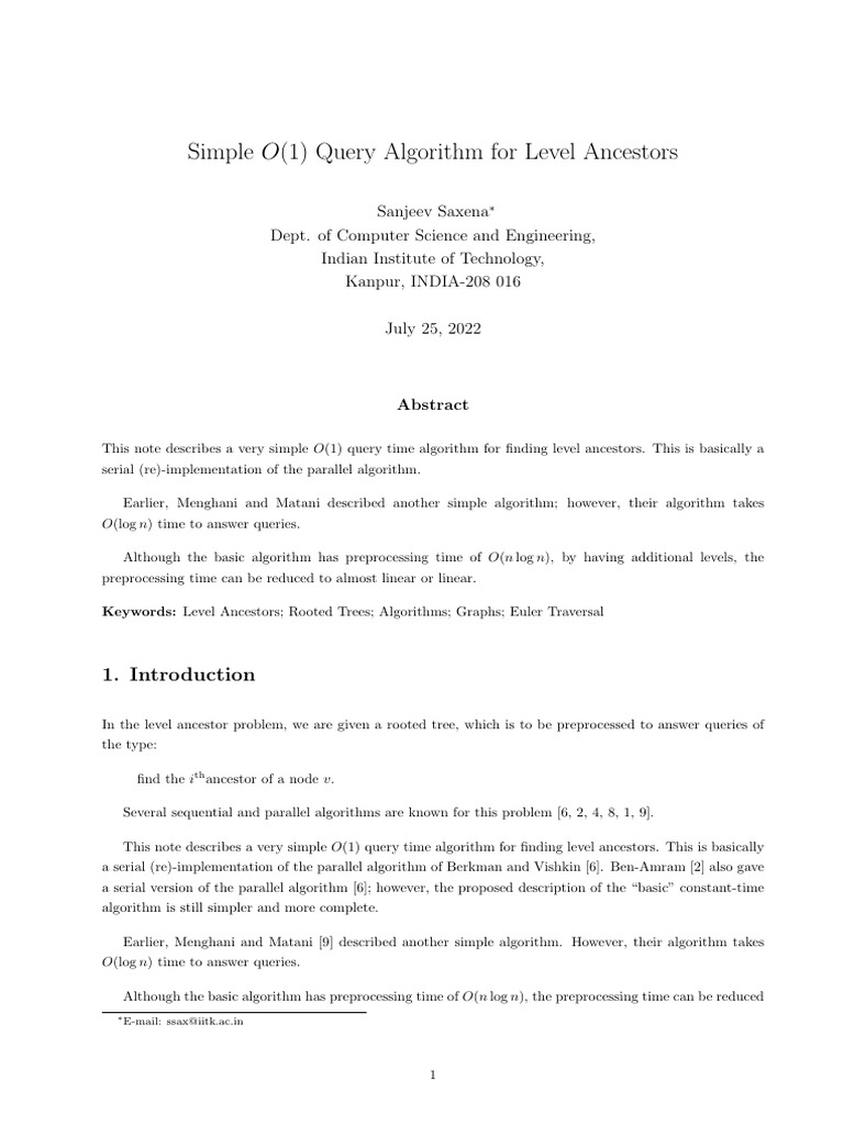 O(1) Level Ancestor Query Algorithm | PDF | Algorithms And Data ...