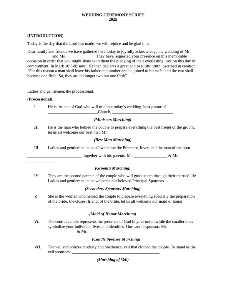 Wedding Ceremony Script 2025 | PDF | Wedding | Veil