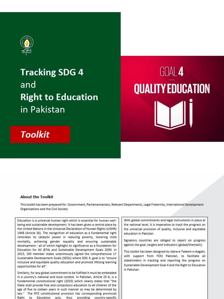 SDG 4 & Right to Education Toolkit Pakistan | PDF
