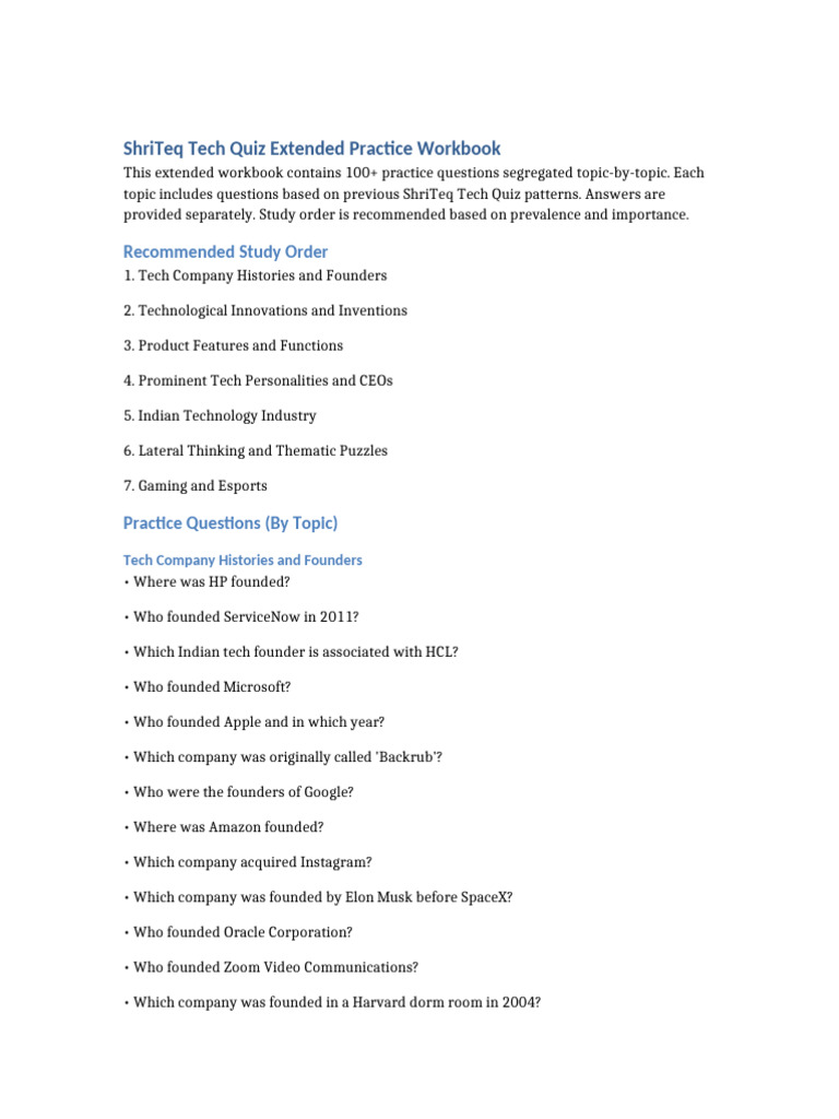 ShriTeq Tech Quiz Practice Workbook | PDF | Gmail | I Cloud