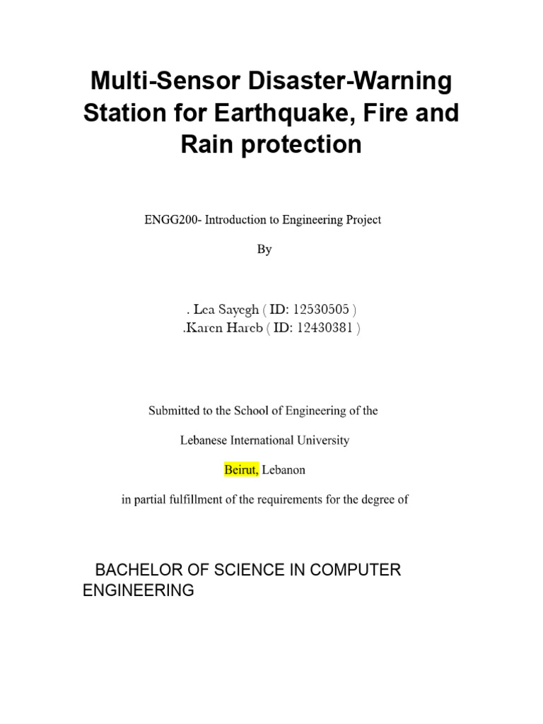 Multi-Sensor Disaster Alert System | PDF | Arduino | Engineering