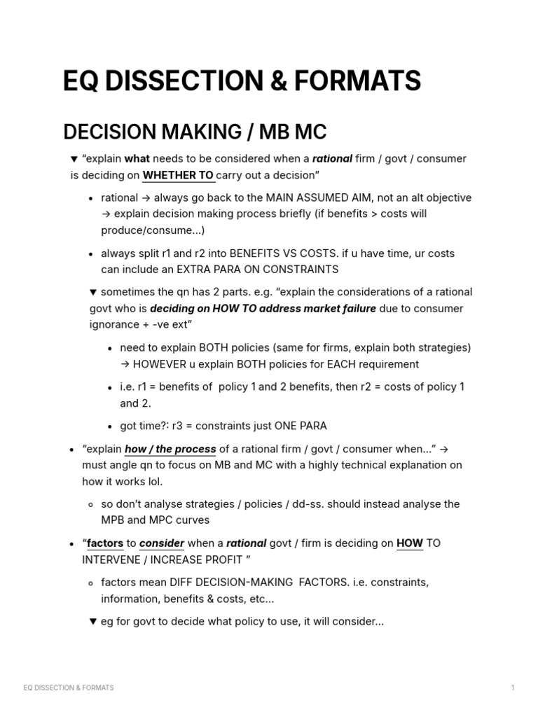 EQ Dissection: Decision-Making Formats | PDF | Macroeconomics | Inflation