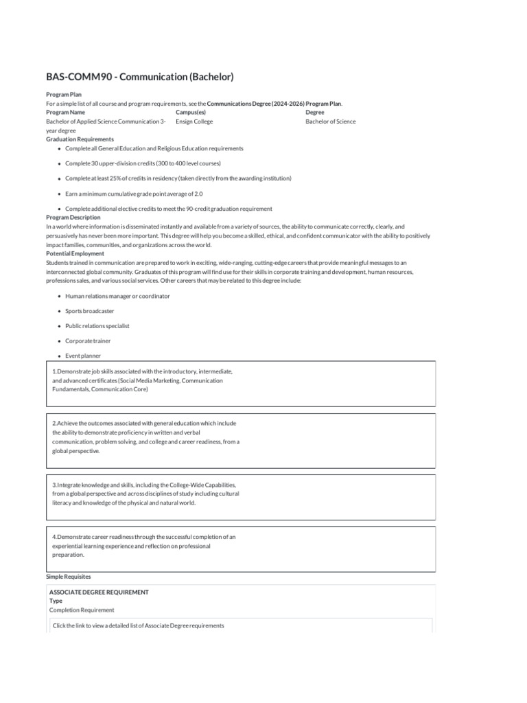 Communication Bachelor's Program Plan 2024-2026 | PDF | Associate ...
