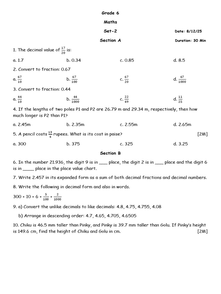 Maths Practice Test_set2 AK | PDF | Decimal | Discrete Mathematics