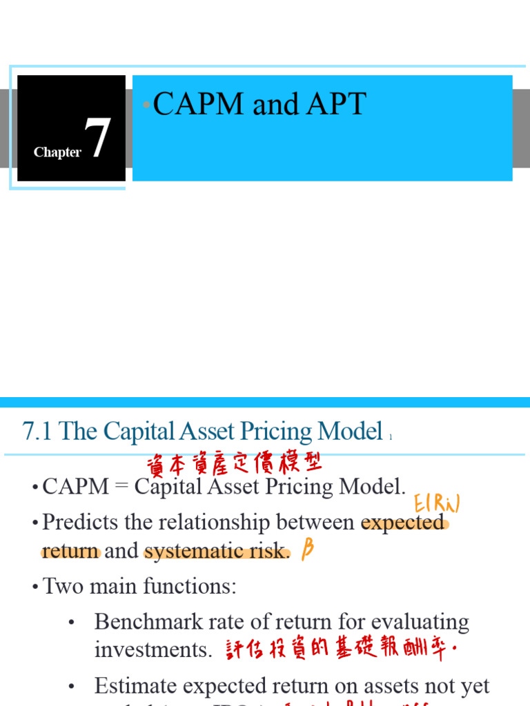 Ch07 Capm and Apt | PDF | Capital Asset Pricing Model | Modern Portfolio  Theory