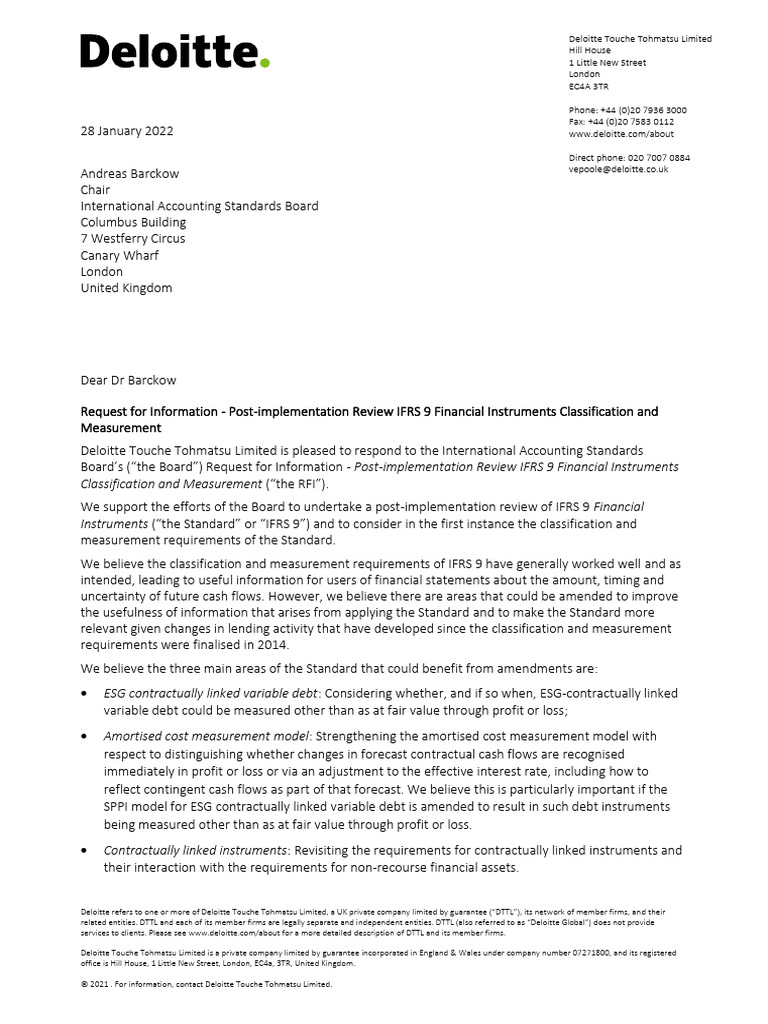 Deloitte's Response to IFRS 9 Review | PDF | Fair Value | International ...