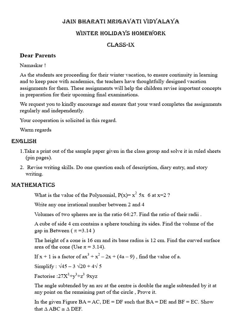 Class IX Winter Holiday Homework Assignments | PDF | Sound | Frequency