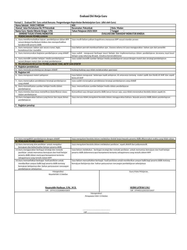 Evaluasi Diri dan Rencana PKB Guru | PDF