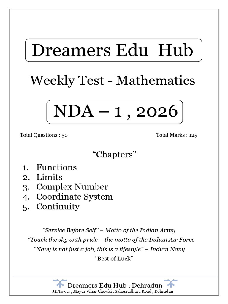 NDA 2026 Mathematics Weekly Test | PDF | Function (Mathematics) | Triangle
