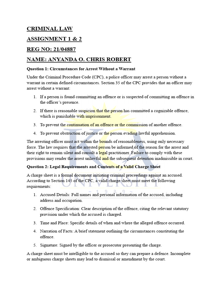 Assignment 1 2 Criminal Law 2104887 | PDF | Bail | Plea