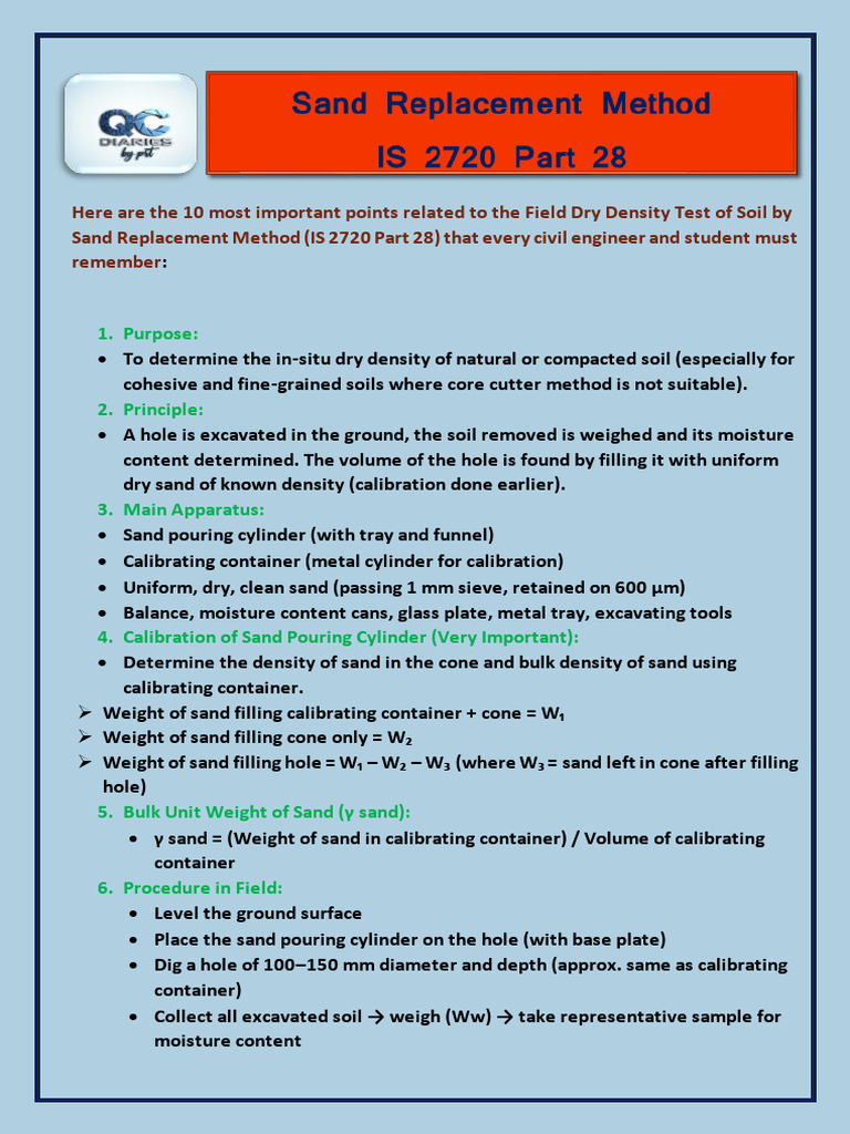Field Dry Density Test Essentials | PDF | Density | Sand
