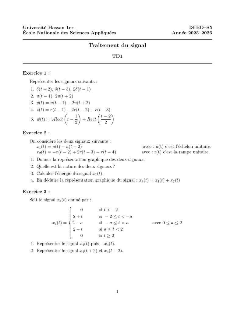 Traitement du Signal : Exercices et Représentations | PDF
