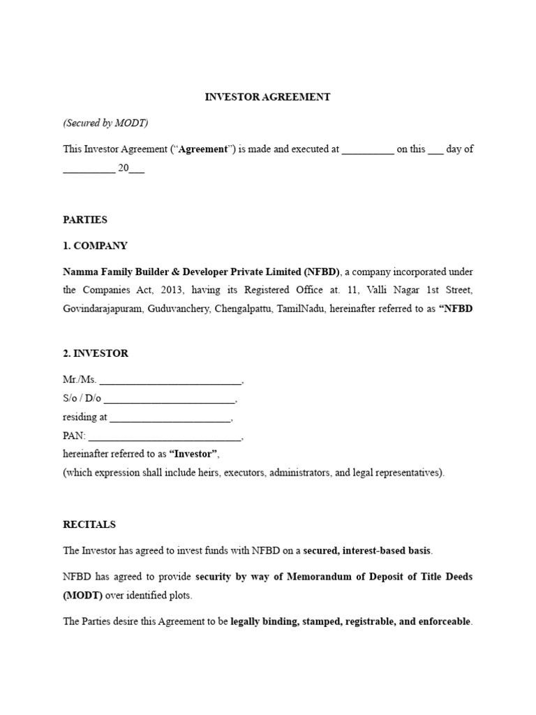 Investor Agreement with MODT Security | PDF | Interest | Personal Finance