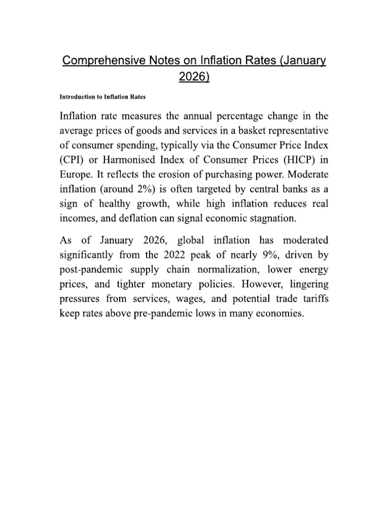 Comprehensive Notes On Inflation Rates (January 2026) | PDF