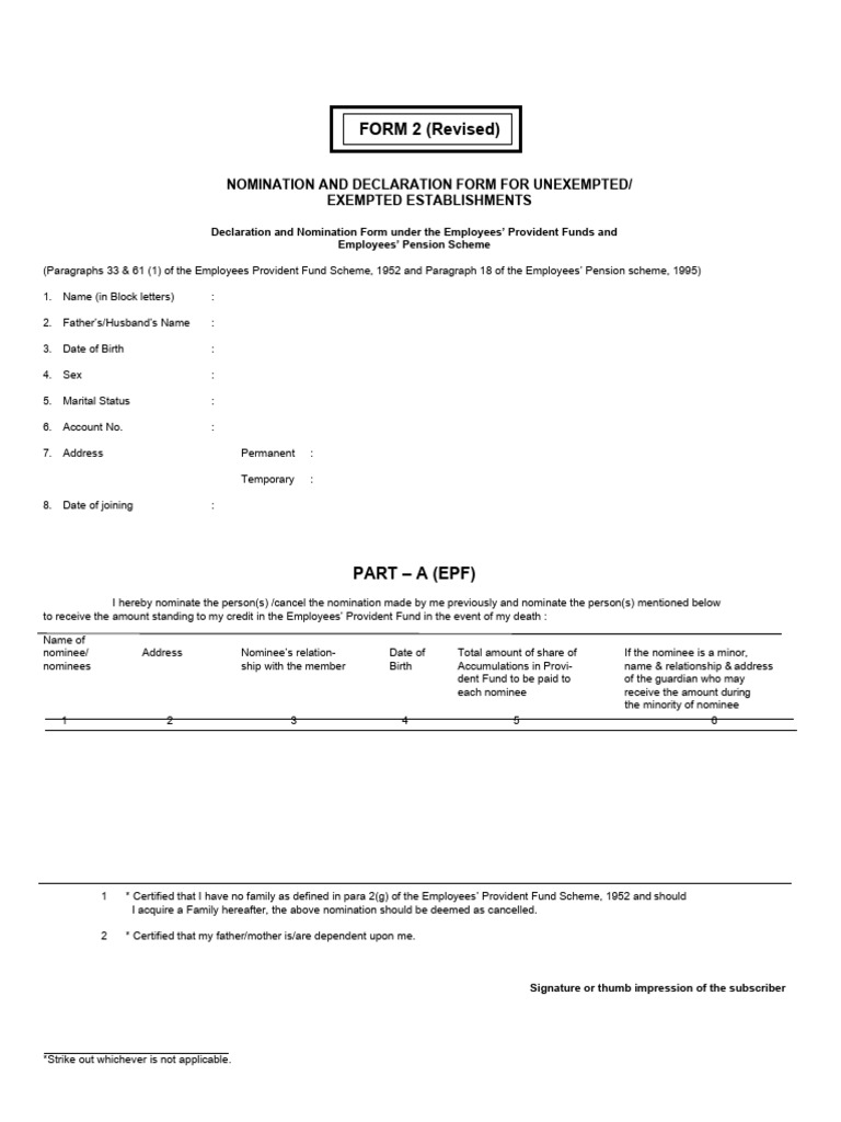EPF and EPS Nomination Form Guide | PDF | Law
