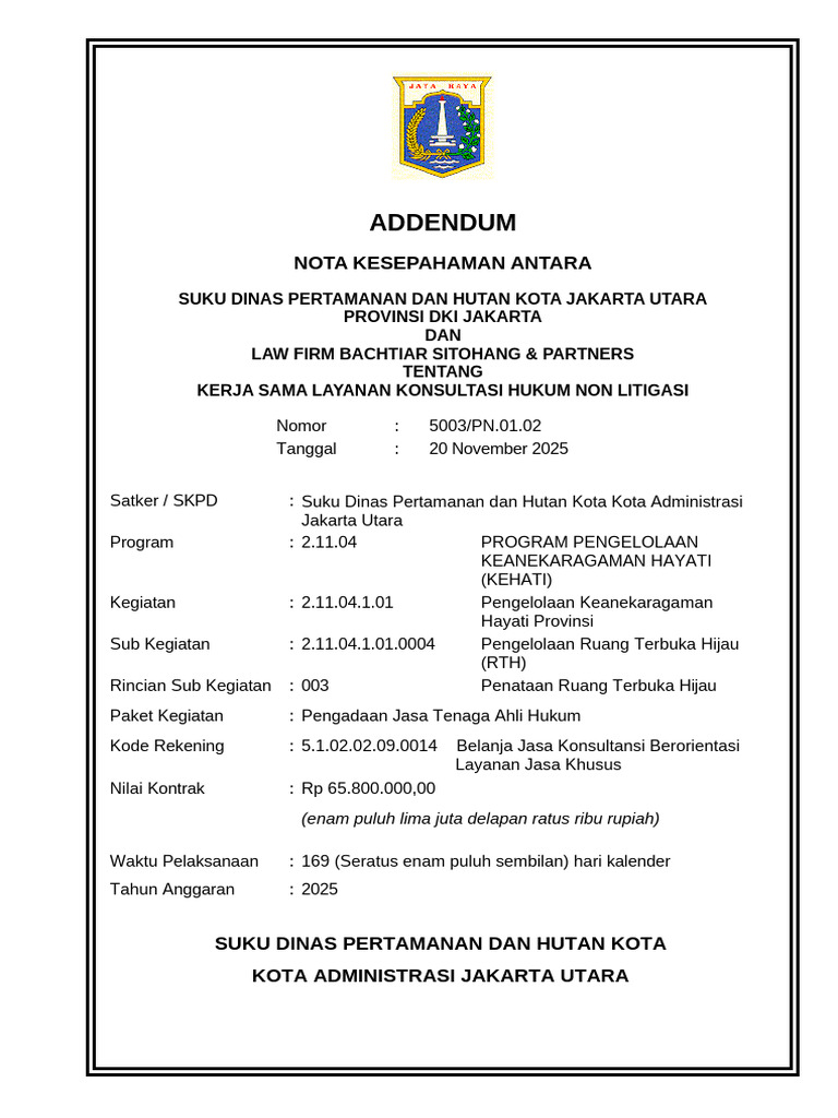 Addendum MoU Konsultasi Hukum Jakarta | PDF