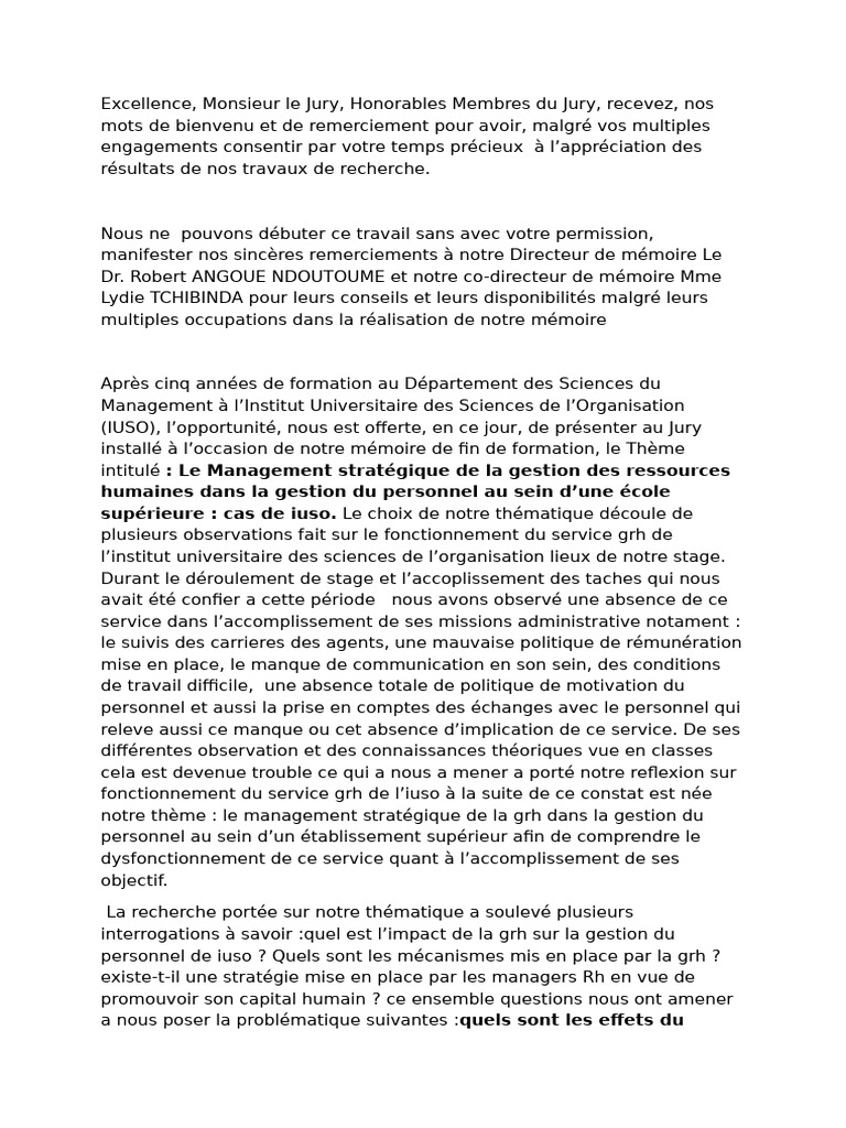 Management stratégique des RH à l'IUSO | PDF | Gestion des ressources ...