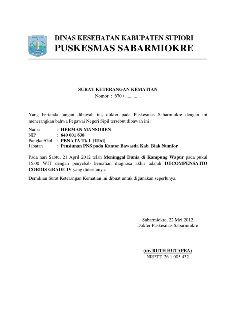 Contoh Surat Pengesahan Kematian 2019