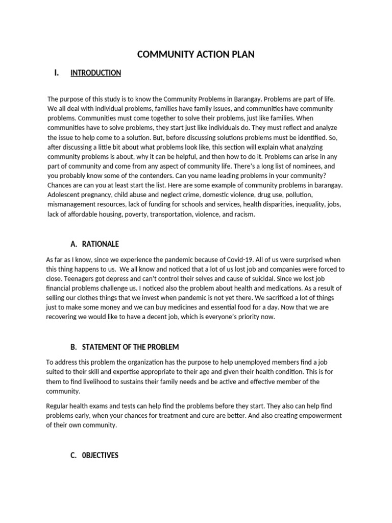 Community Action Plan for Barangay Issues | PDF | Violence | Social Policy