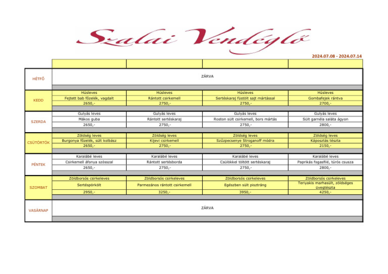 Heti Menu 20240708 | PDF