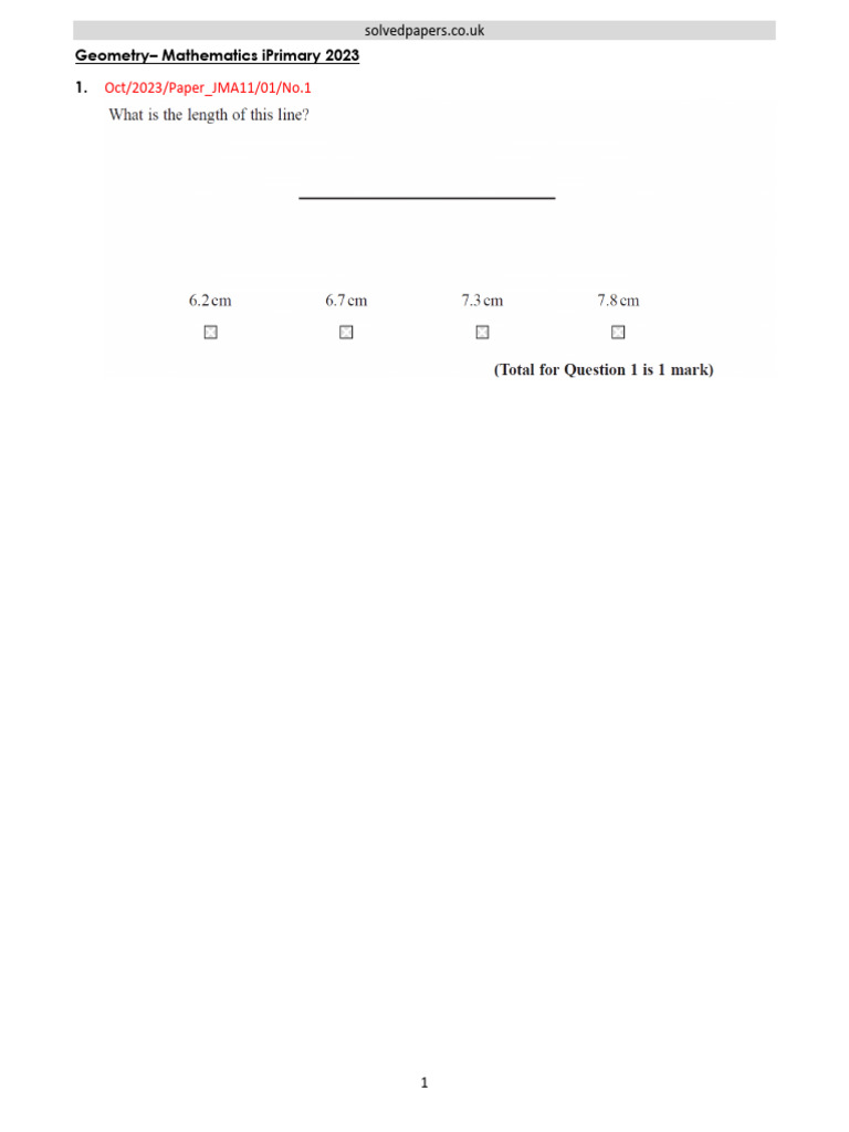 2023oct Geometry Edexcel Math IPrimary | PDF