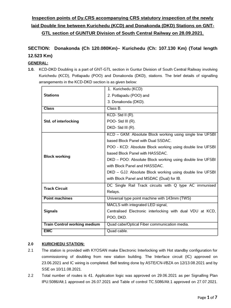 CRS Inspection Report: KCD-DKD Double Line | PDF | Relay | Voltage